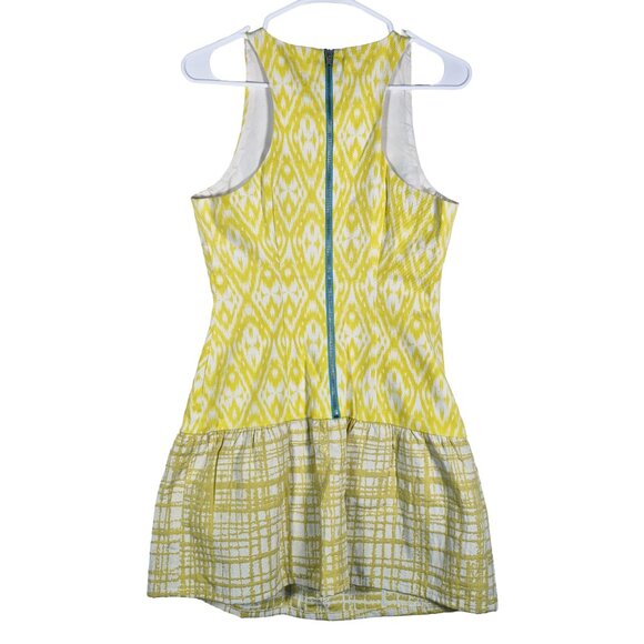 W118 By Walter Baker Lined Yellow Green Abstract Drop Waist Dress Size Small - Picture 2 of 4
